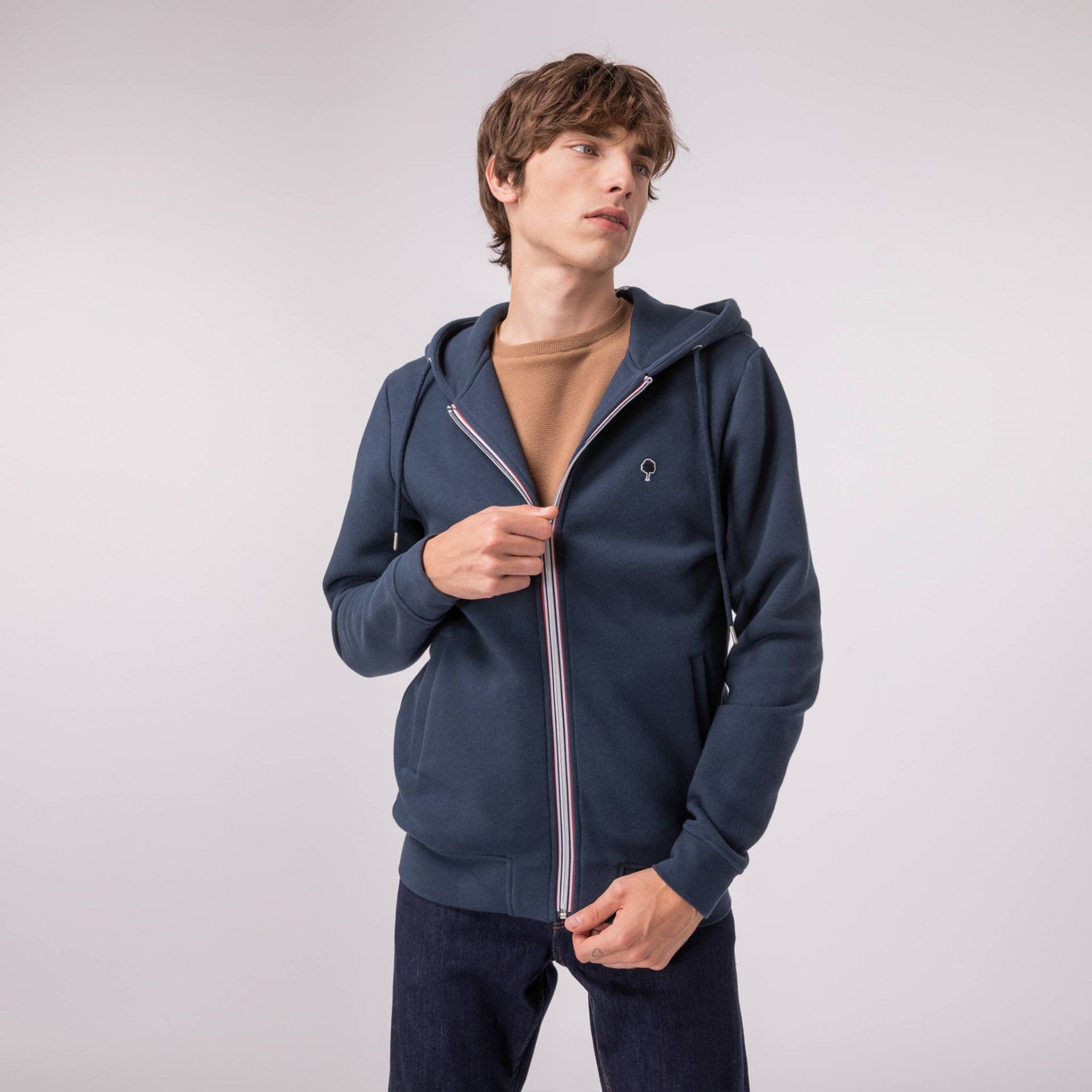 Navy blue fleece hoodie on sale