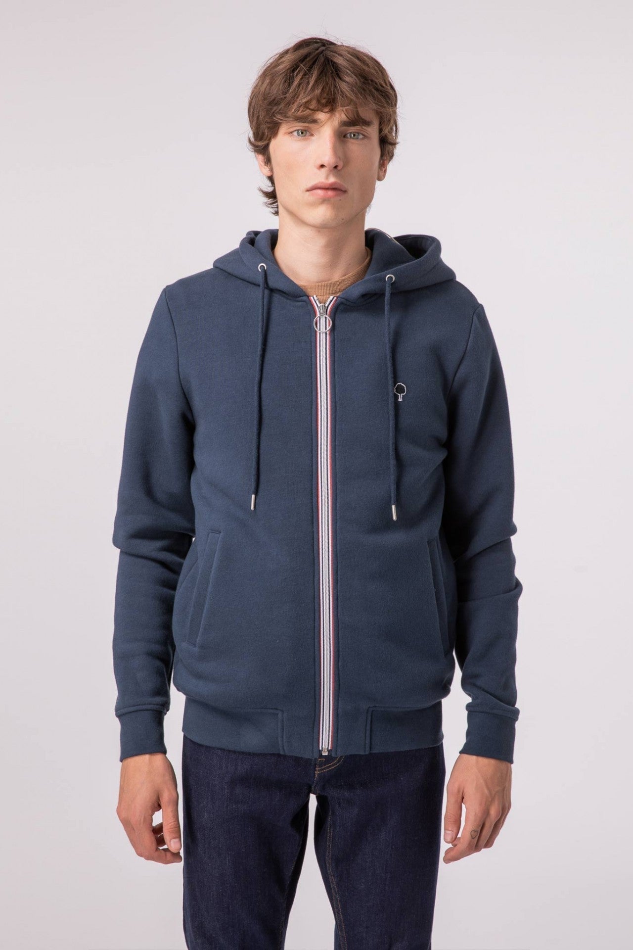 Navy blue fleece hoodie on sale